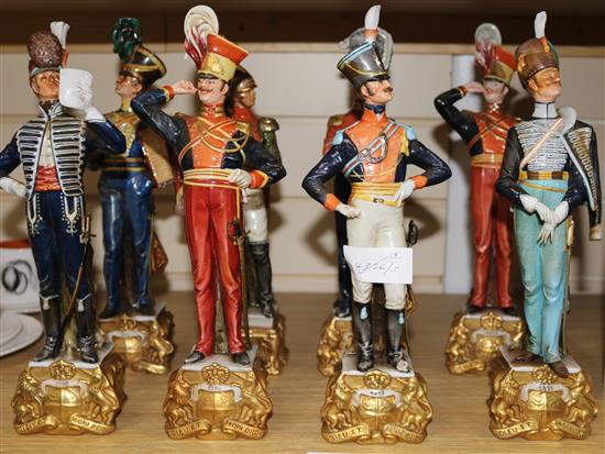 A set of seven Capo di Monte style figures of Officers of British Regiments, 12in. (8)